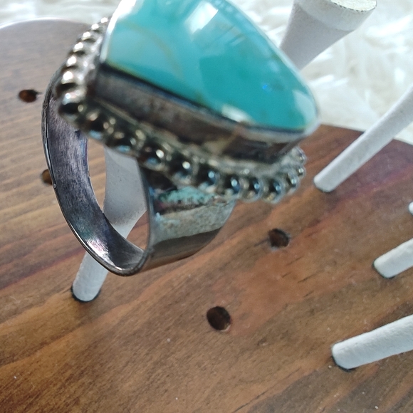 Turquoise Heart Silver Ring Size 9 - Picture 3 of 9